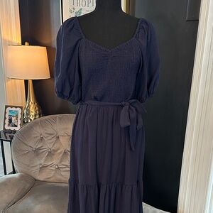 DKNY Deep Blue half poof Sleeve summer resort Dress NWOT 6